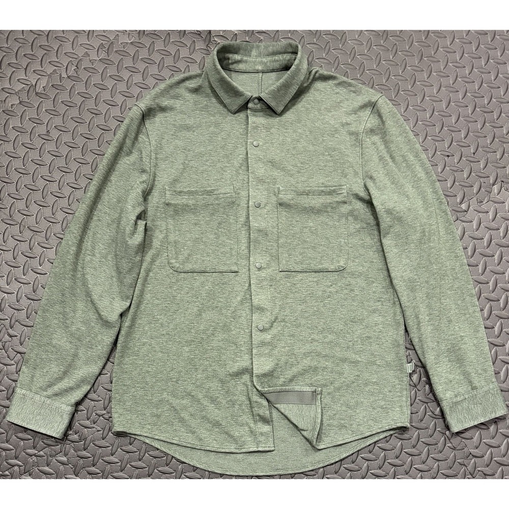 Lululemon Mens Soft Knit Overshirt Small Green Snap Button Heavyweight Preppy